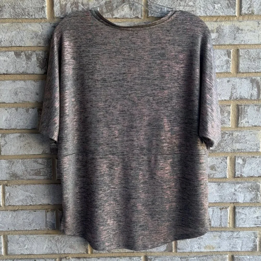 by Anthropologie Dolman Short Sleeve V-Neck Gray Metallic Blouse Shirt Size S